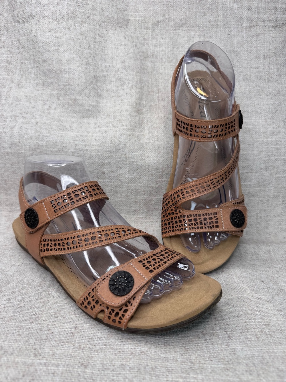 Biza Lucy Tan Leather Strappy Sandals size 38 (7-7.5) comfy shock absorbing boho